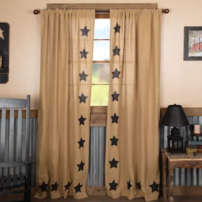 Farmhouse Curtains VHC Burlap Natural Stars Panel Pair Rod Pocket Cotton Star Stenciled Cotton Burlap - Panel 84x40