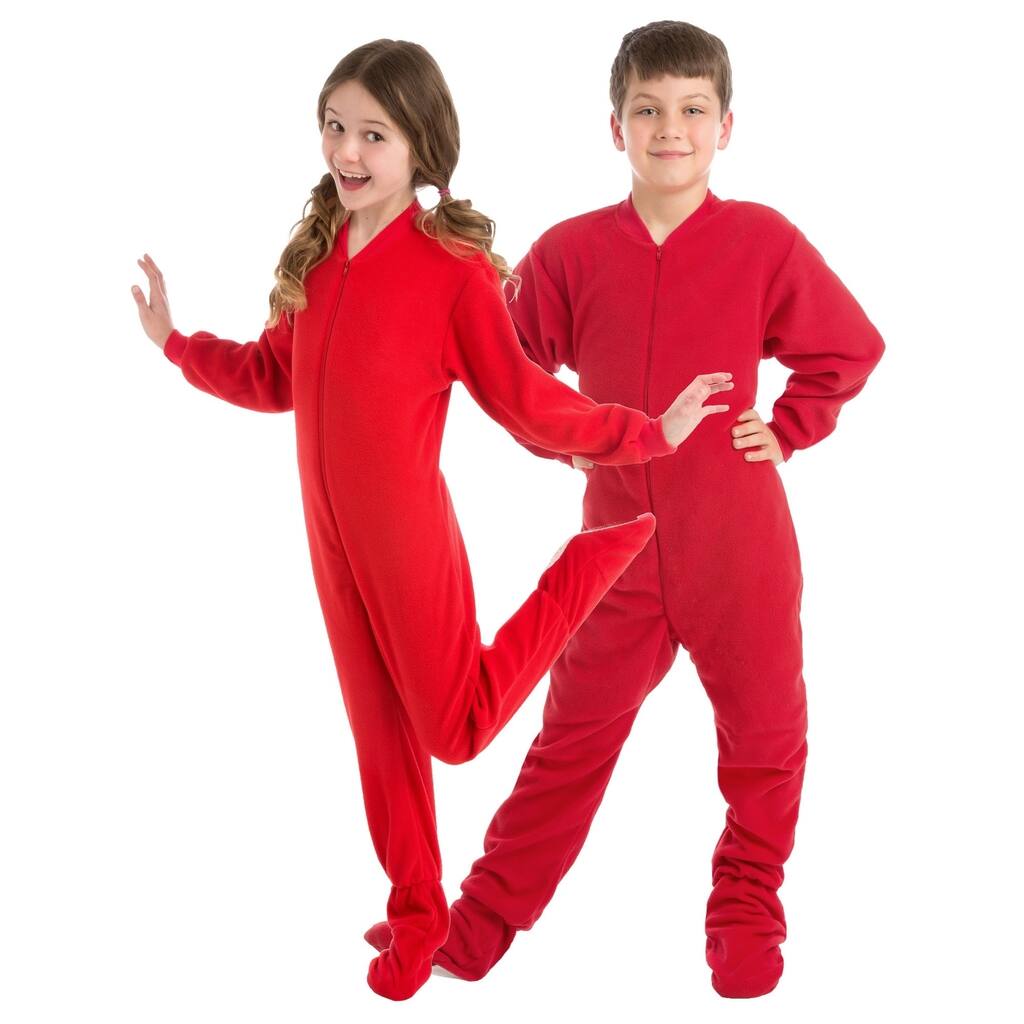 Big Feet PJs Big Boys Kids Red Fleece Footed Pajamas Sleeper