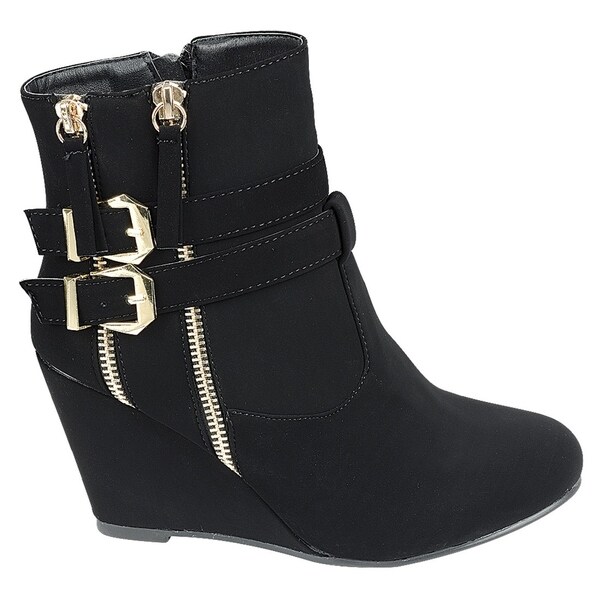 FM04 Women's Zipper Ankle Strap Buckle Wrapped Wedge Heel Ankle Booties FM04 Women's Zipper Ankle Strap Buckle Wrapped Wedge Heel Ankle Booties