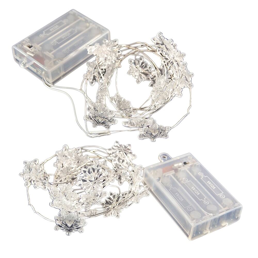 Battery Operated LED Waterproof Mini String Lights with Timer (40 total lights) Snowflake (Set of 2)