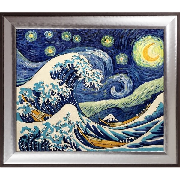 La Pastiche Original 'Starry Night Wave Collage' Hand Painted Oil