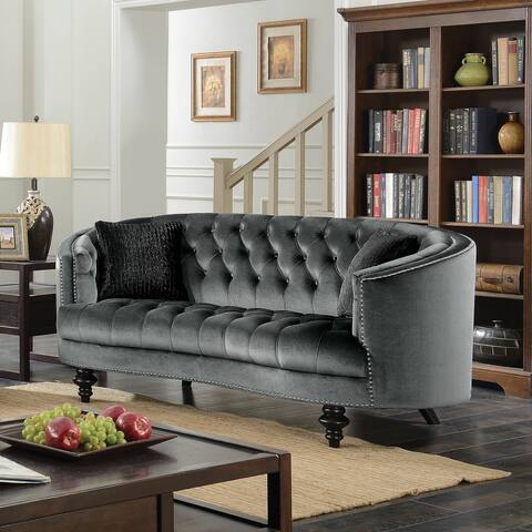 Furniture of America Sevi Glam Fabric Tufted Loveseat with Nailhead