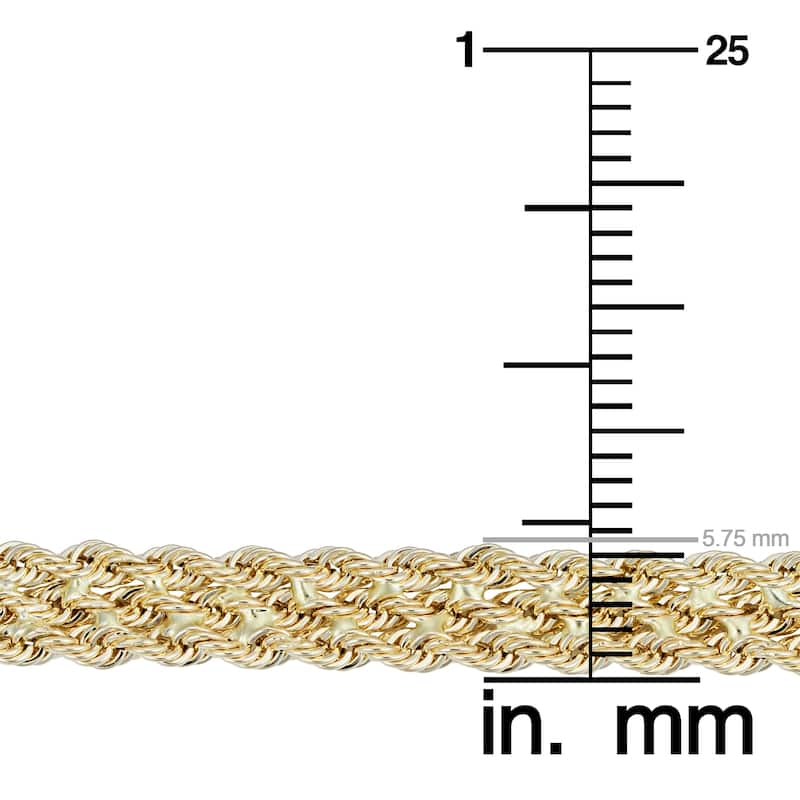 Fremada 14k Yellow Gold Triple Row Semi-solid Rope Bracelet (7.5 inches)