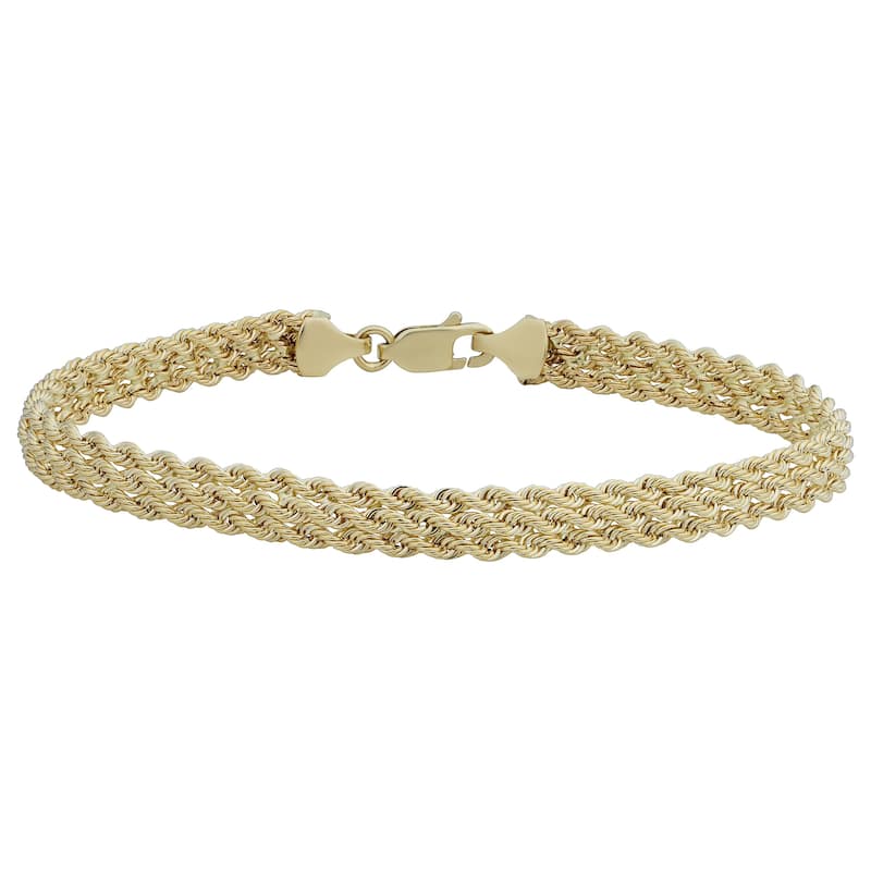 Fremada 14k Yellow Gold Triple Row Semi-solid Rope Bracelet (7.5 inches)
