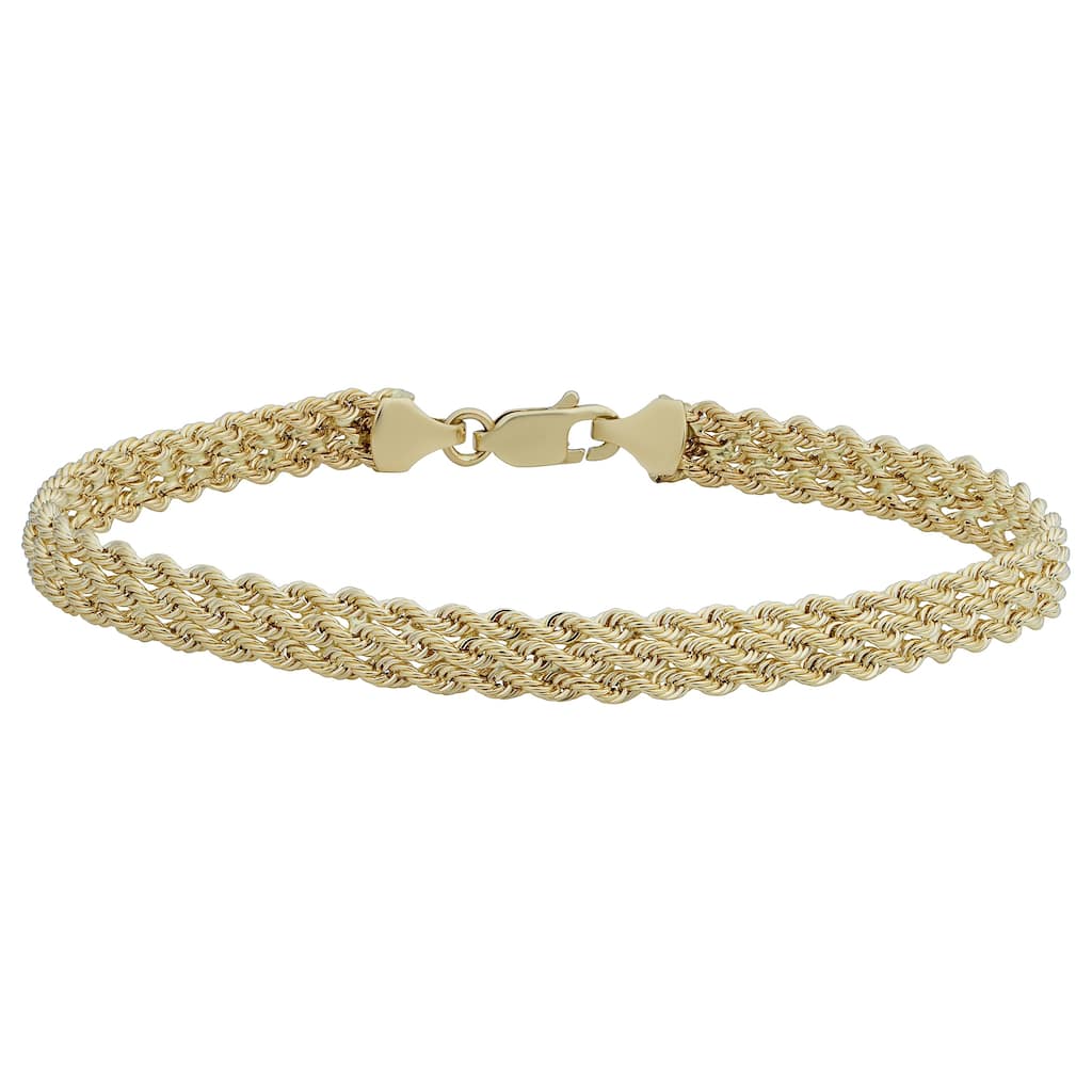 Fremada 14k Yellow Gold Triple Row Semi-solid Rope Bracelet (7.5 inches)