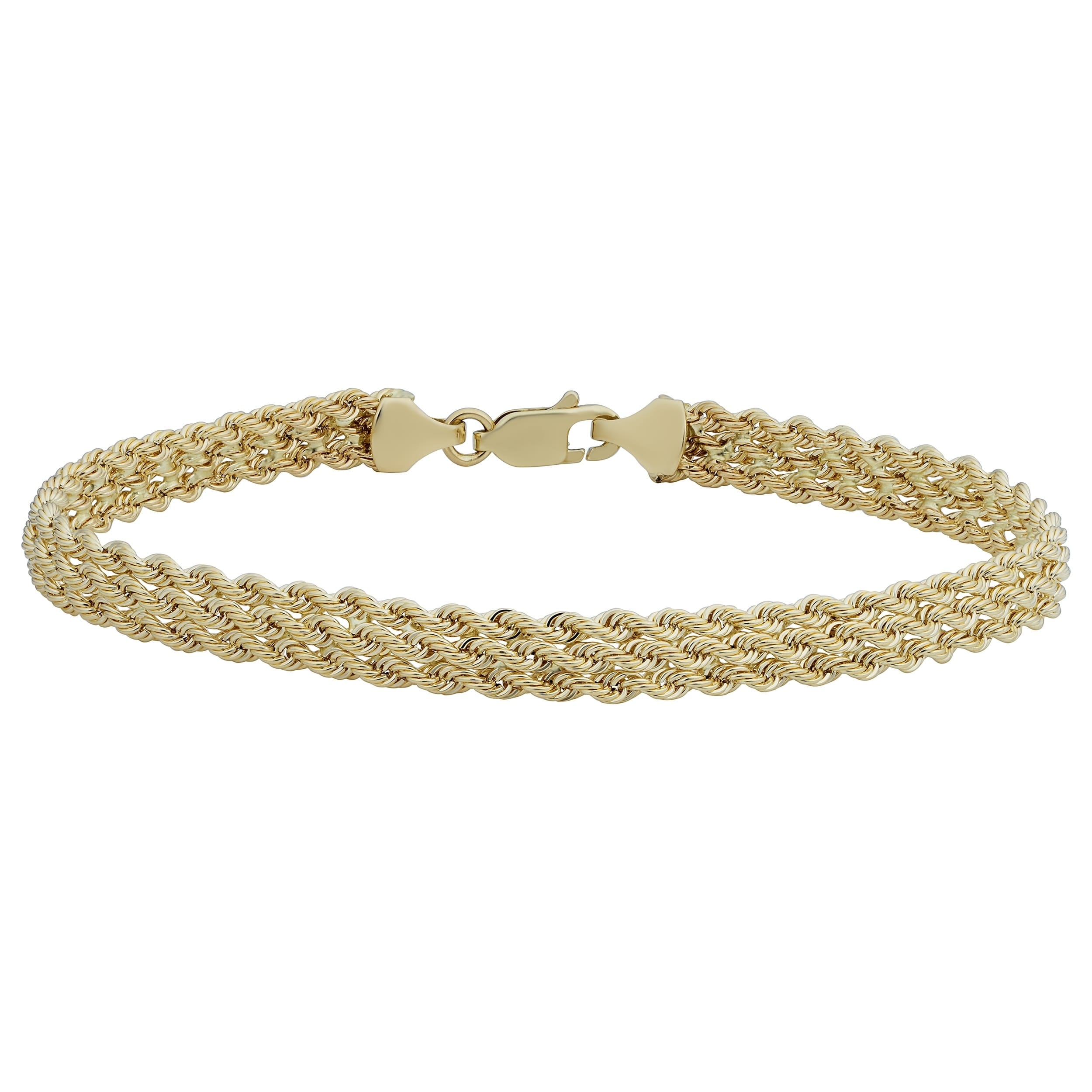 Au Naturale 14k Yellow Gold Triple Row Semi-solid Rope Bracelet (7.5 inches)