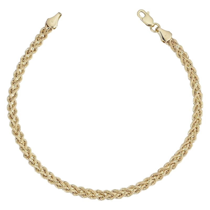 Fremada 14k Yellow Gold Double Row Semi-solid Rope Bracelet (7.5 inches)