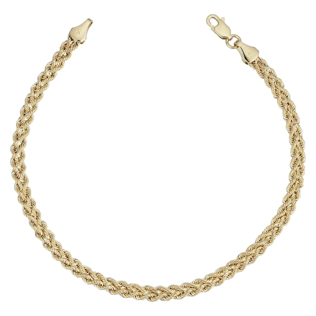Fremada 14k Yellow Gold Double Row Semi-solid Rope Bracelet (7.5 inches)