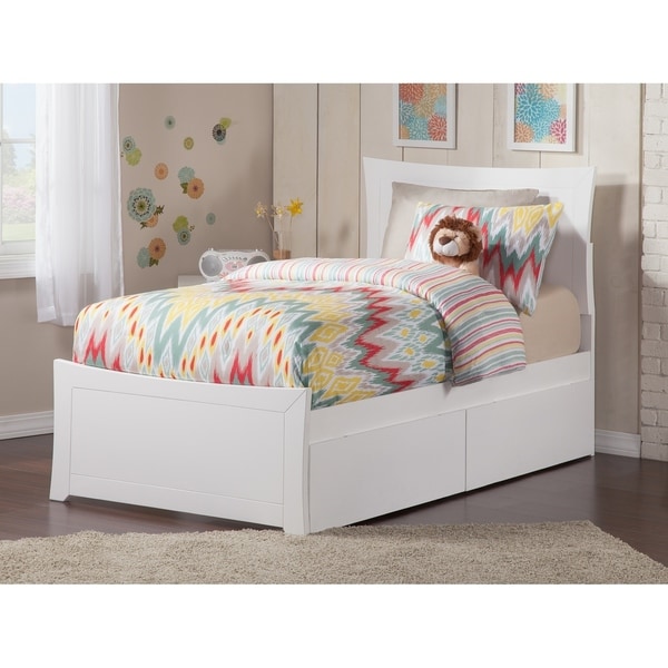Metro Twin Platform Bed with Matching Foot Board with 2 Urban Bed Drawers in White