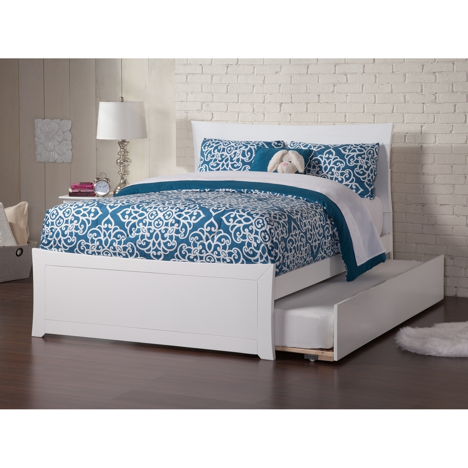 white full bed with trundle