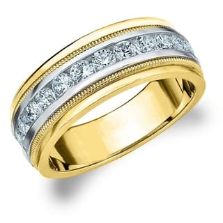 Two Tone Men S Wedding Bands Groom Rings For Less Amore 10k Two Tone Gold Men S 1 0 Ct Tdw Diamond Milgrain Band