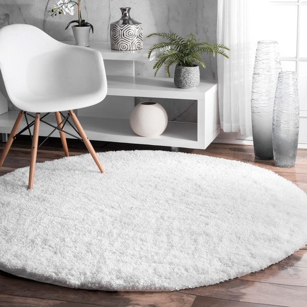 Shop Silver Orchid Rita Solid White Round Shag Area Rug - 5'3 round ...