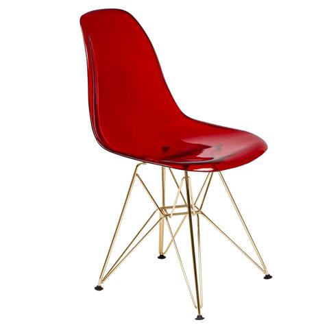 LeisureMod Cresco Red Eiffel Gold Base Dining Side Chair - N/A