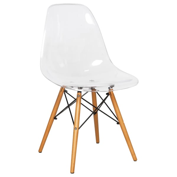 Leisuremod Dover Molded Clear Side Dining Chair Eiffel Wood Leisuremod Dover Molded Clear Side Dining Chair Eiffel Wood Legs