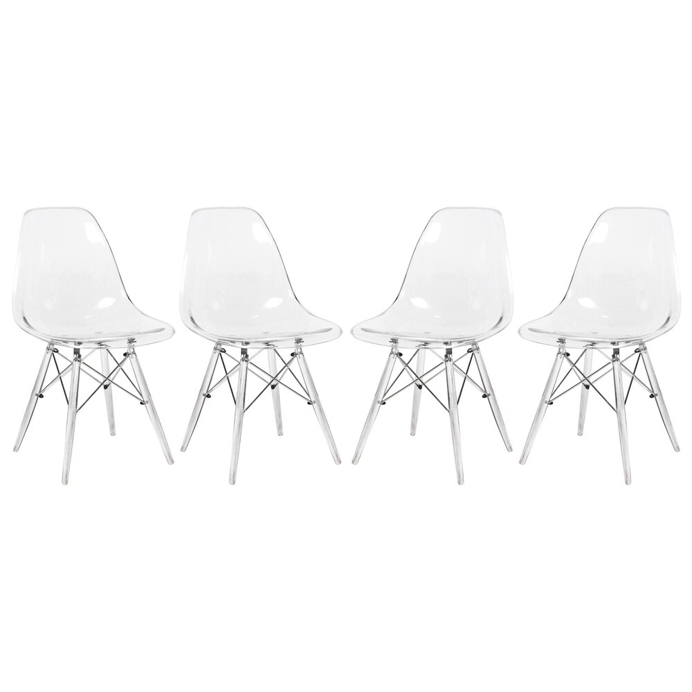 LeisureMod  Dover Side Dining Chair with Acrylic Eiffel Base Set of 4