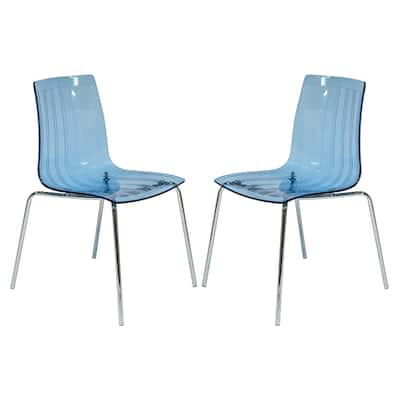 LeisureMod Ralph Mid-Century Modern Blue Dining Side Chair Set of 2