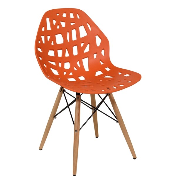 LeisureMod Akron Orange Dining Side Chair W/ Dowel Eiffel Base