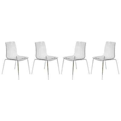 LeisureMod Ralph Mid-Century Modern Clear Dining Side Chair Set of 4