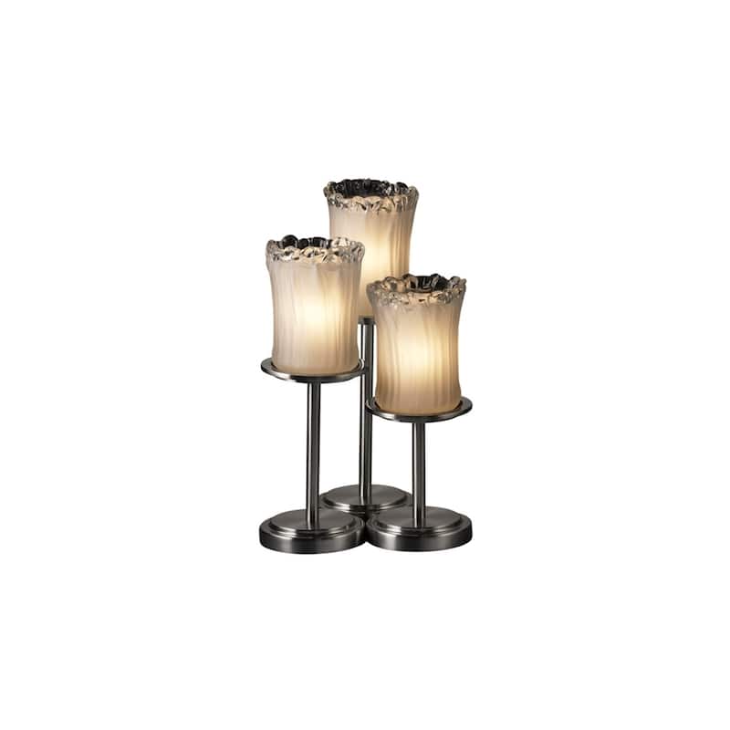 Justice Design Veneto Luce Dakota Brushed Nickel 3-light Table Lamp, White Frosted Cylinder with Rippled Rim Shade