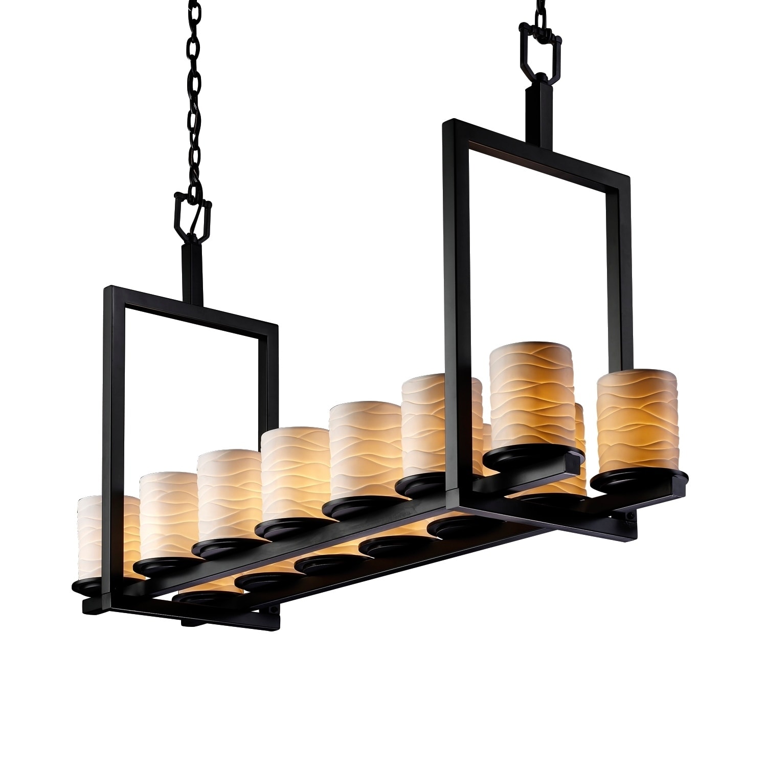 Justice Design Limoges Dakota Matte Black 14-light 27 inch Chandelier, Waves Cylinder with Flat Rim Shade - Chandeliers For Bedrooms by Overstock.com