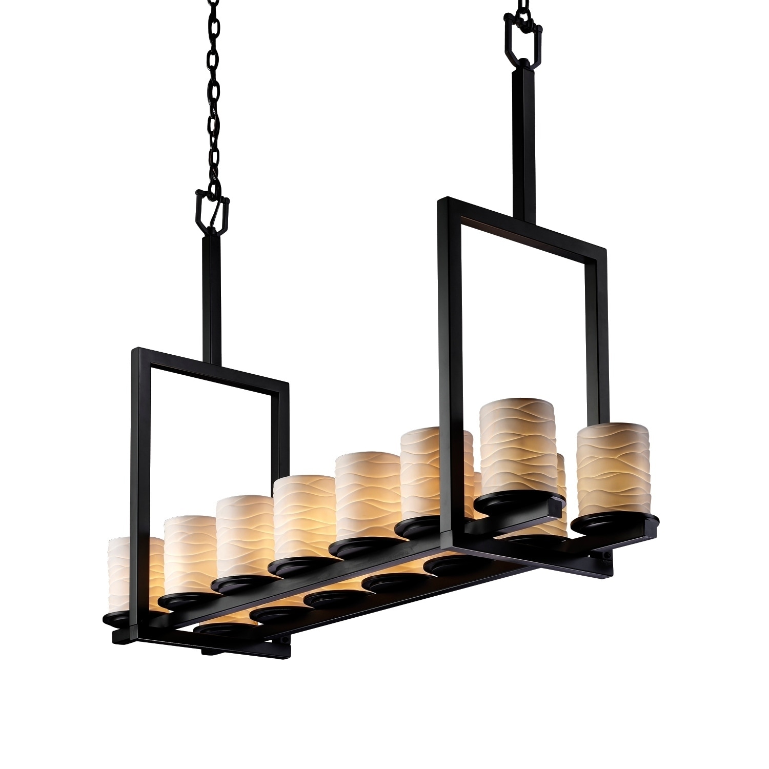 Justice Design Limoges Dakota Matte Black 14-light 34 inch Chandelier, Waves Cylinder with Flat Rim Shade - Chandeliers For Bedrooms by Overstock.com