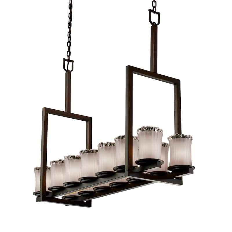 Justice Design Veneto Luce Dakota Dark Bronze 14-light Chandelier, Tall White Frosted Cylinder with Rippled Rim Shade