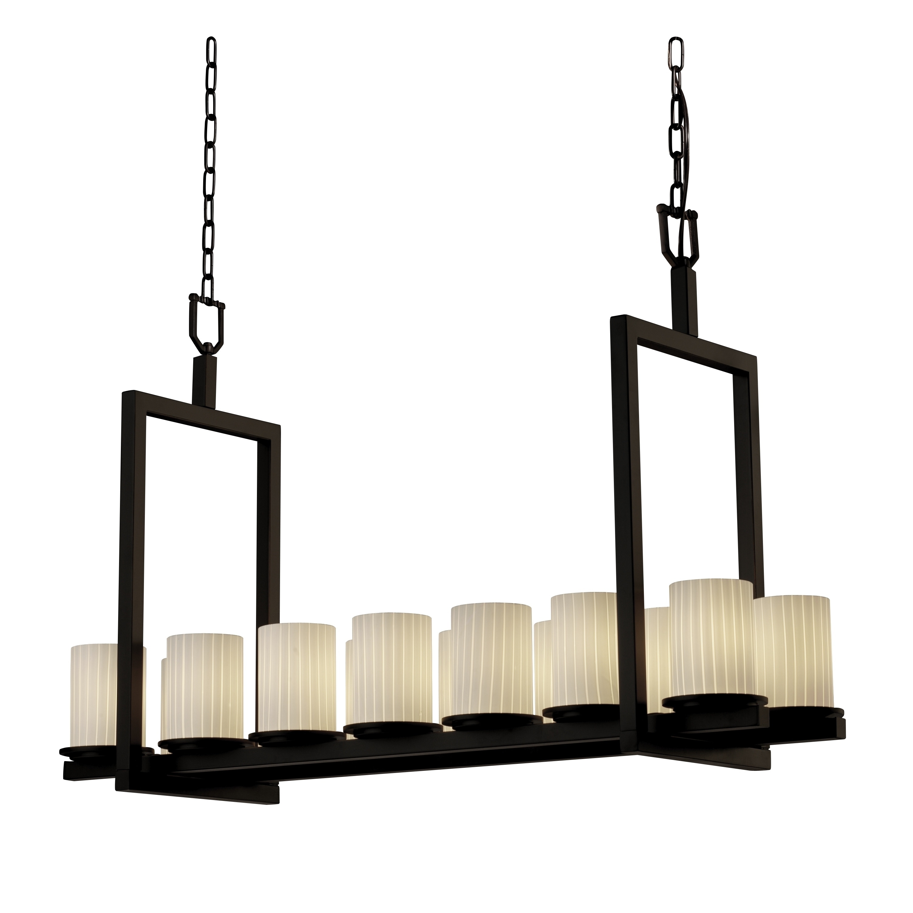 Justice Design Fusion Dakota Dark Bronze 14-light Chandelier, Short Ribbon Cylinder with Flat Rim Shade - Chandeliers For Bedrooms by Overstock.com