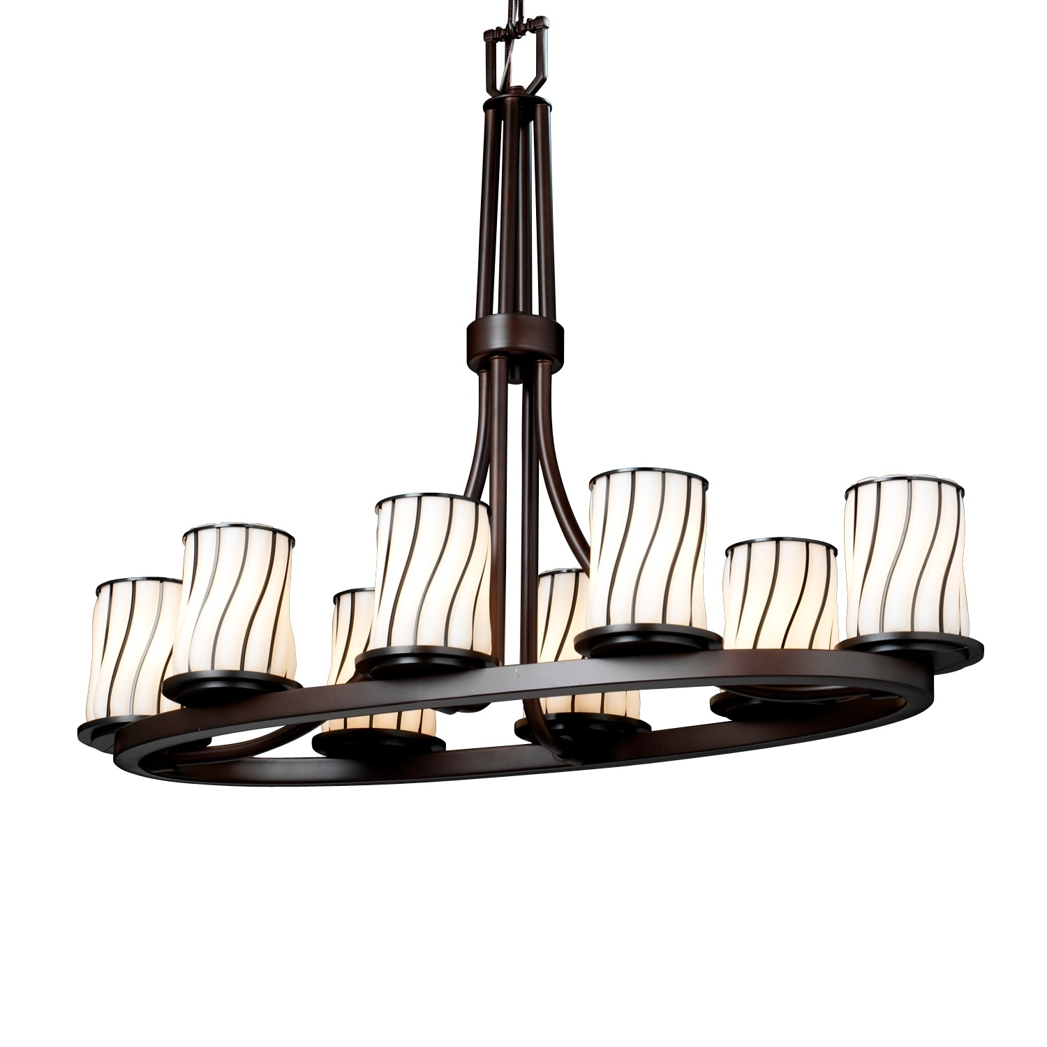 Justice Design Wire Glass Dakota Dark Bronze 8-light Chandelier, Opal Cylinder Shade with Flat Rim and Swirl Cage - Chandeliers For Bedrooms by Overstock.com