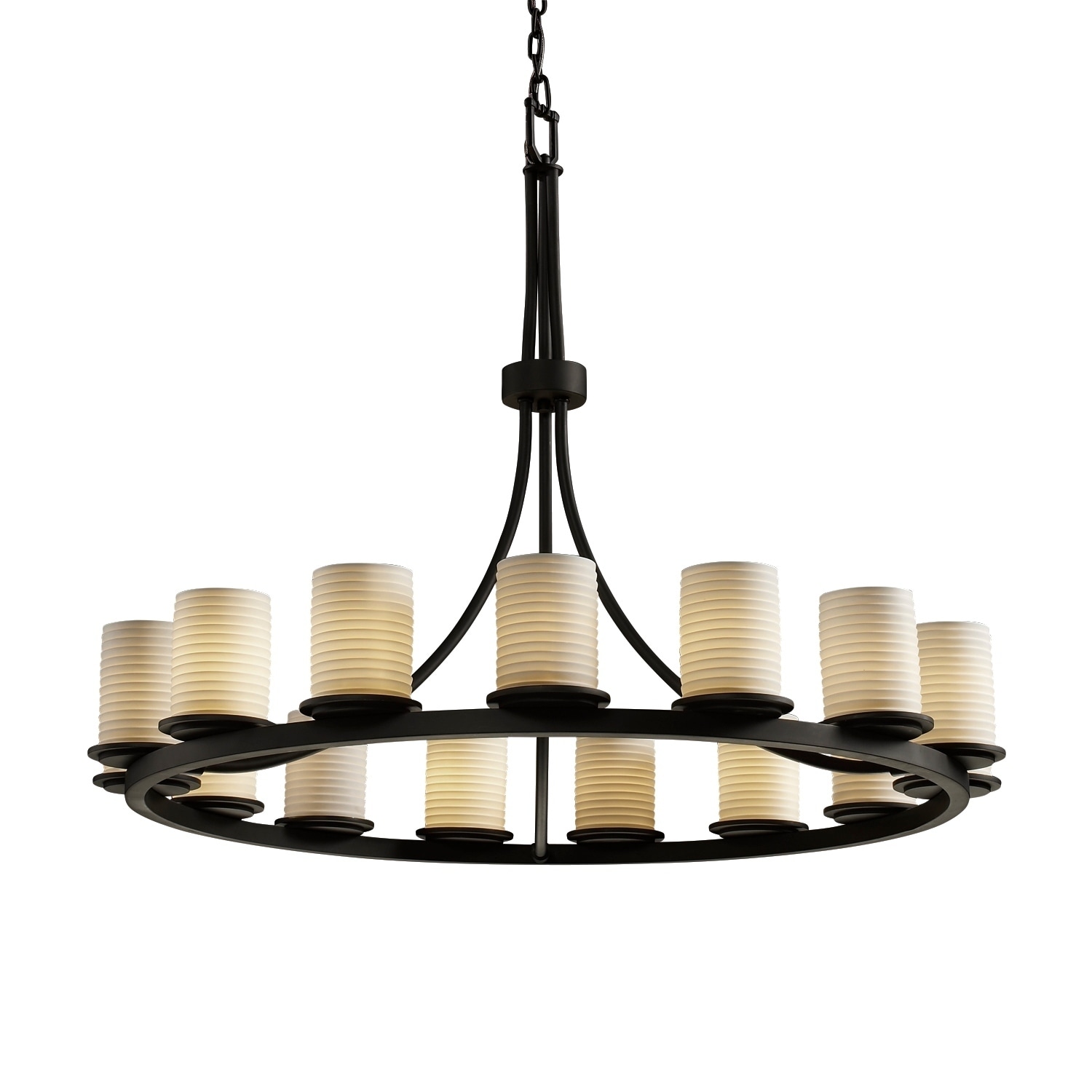 Justice Design Limoges Dakota Matte Black 15-light Chandelier, Sawtooth Cylinder with Flat Rim Shade - Chandeliers For Bedrooms by Overstock.com