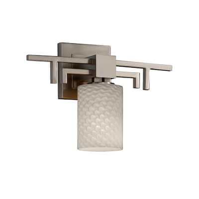 Justice Design Fusion Aero Brushed Nickel Wall Sconce, Weave Cylinder with Flat Rim Shade