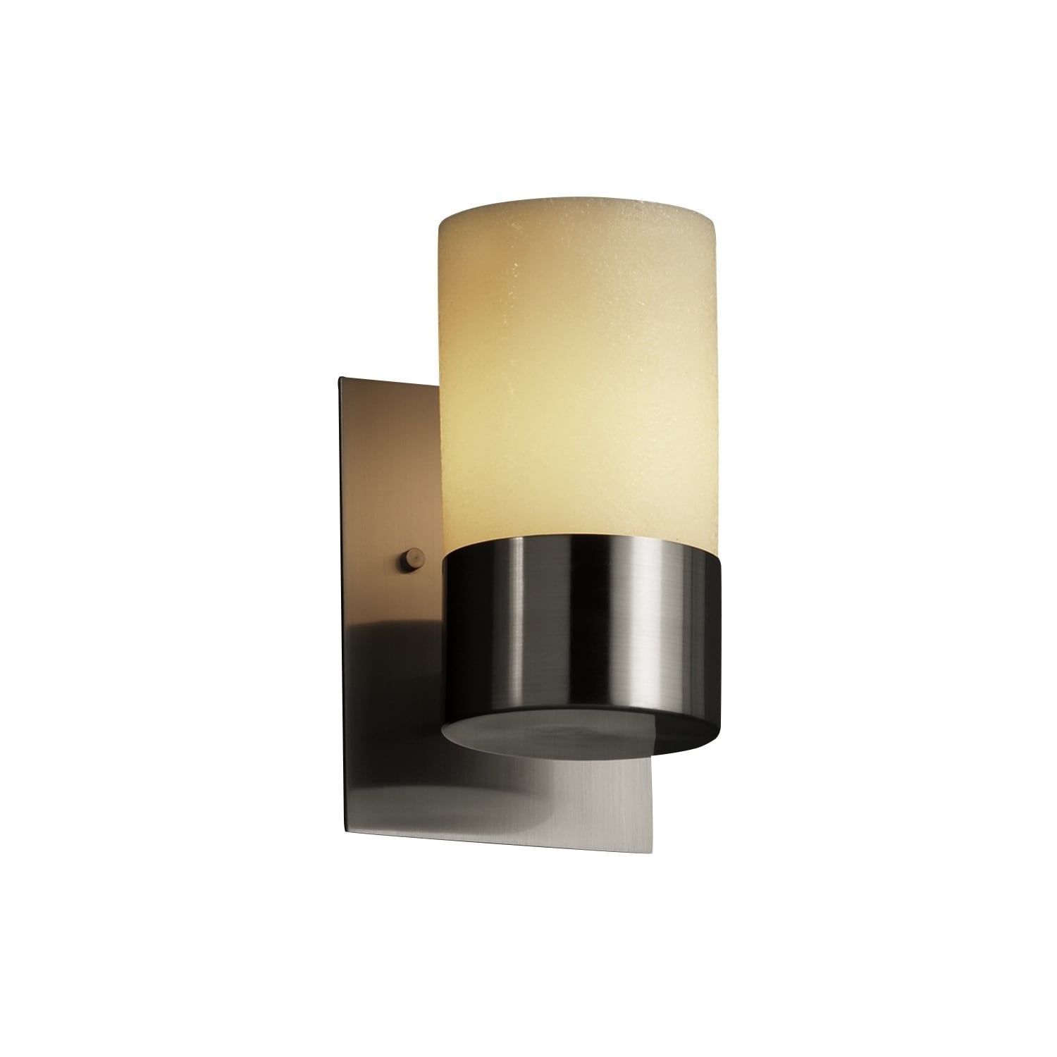 Justice Design CandleAria Dakota Brushed Nickel Wall Sconce, Amber Cylinder with Flat Rim Shade - Silver