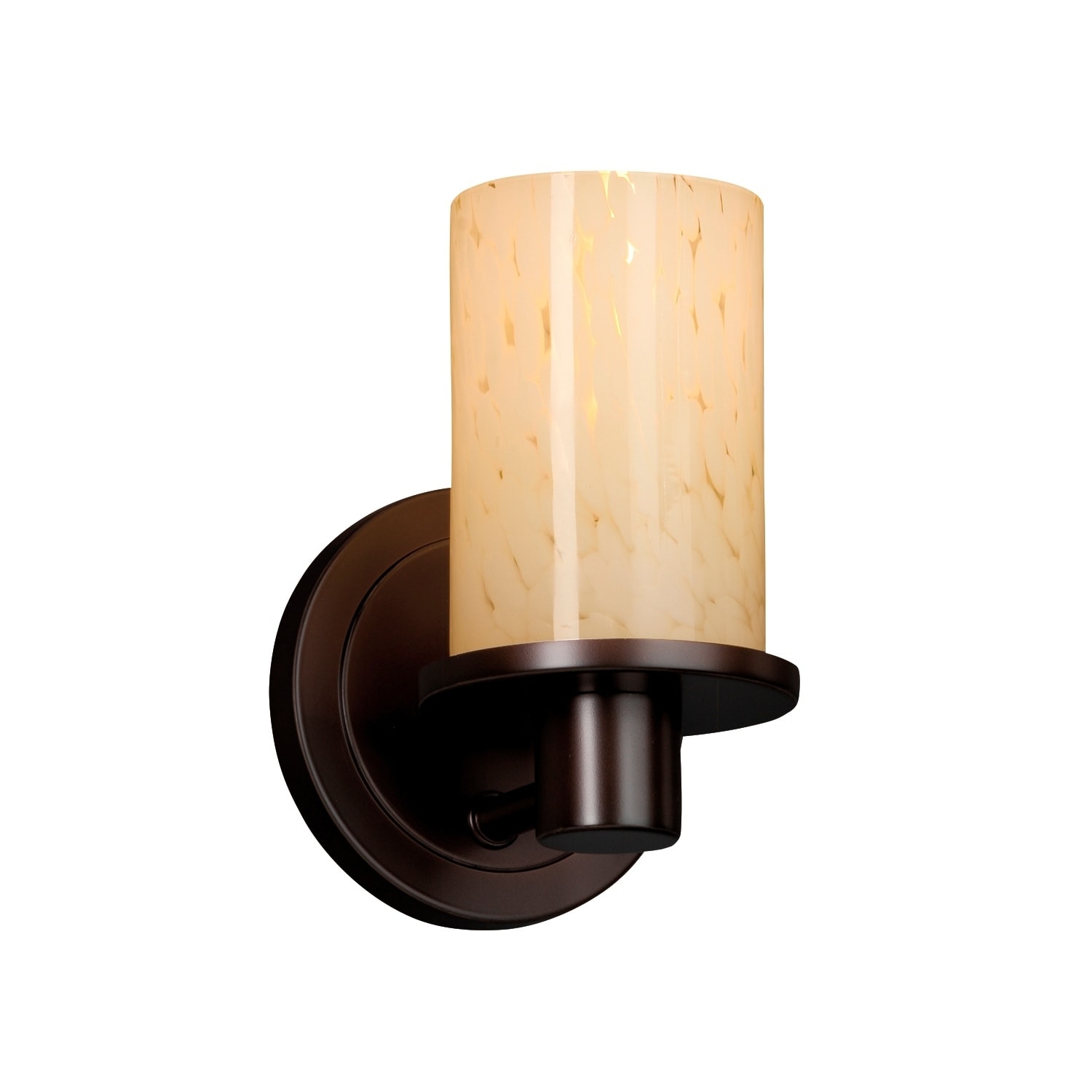 Justice Design Fusion Rondo Dark Bronze Wall Sconce, Droplet Cylinder with Flat Rim Shade