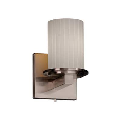 Justice Design Fusion Dakota Brushed Nickel Wall Sconce, Ribbon Cylinder with Flat Rim Shade - Silver