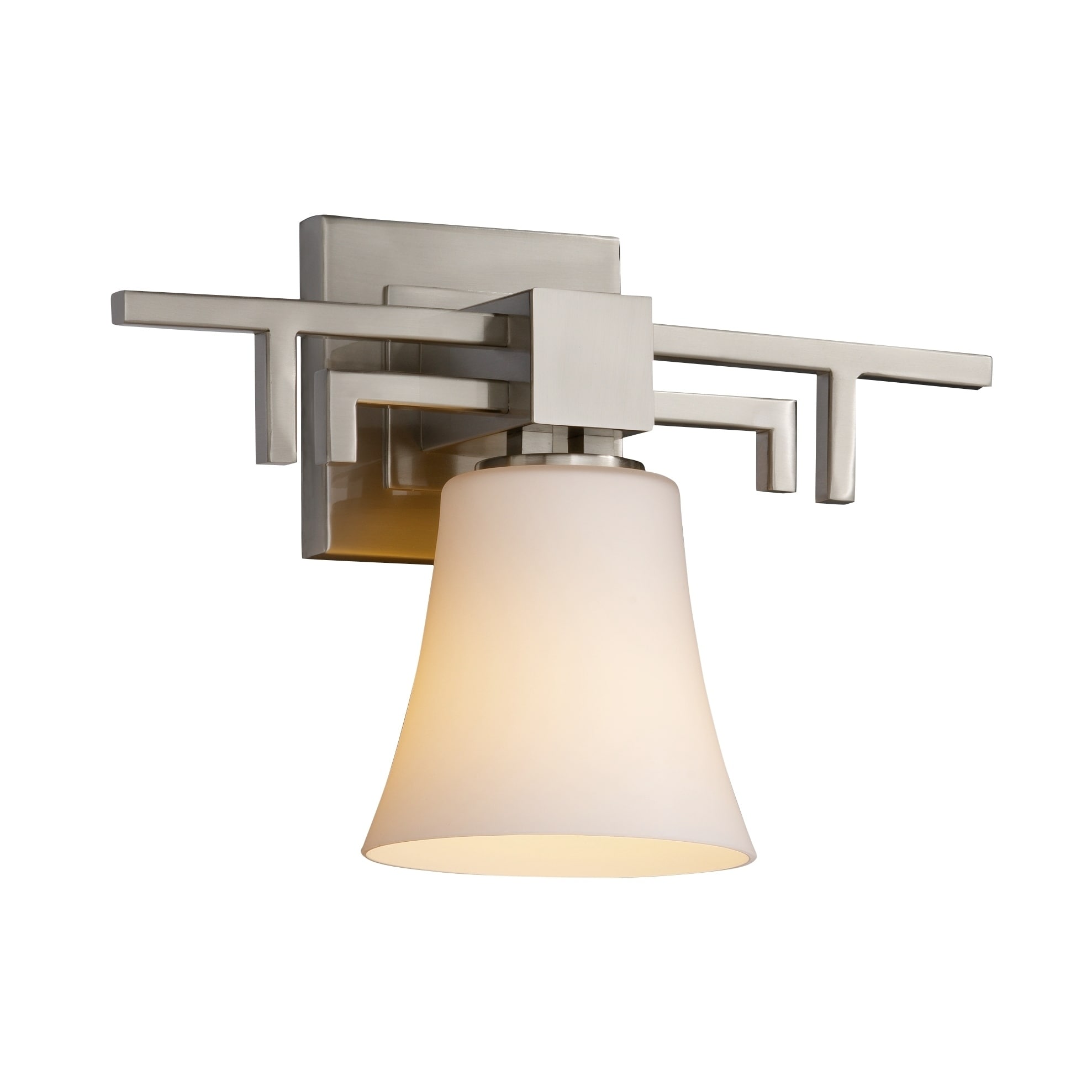 Justice Design Fusion Aero Brushed Nickel Wall Sconce, Opal Round Flared Shade