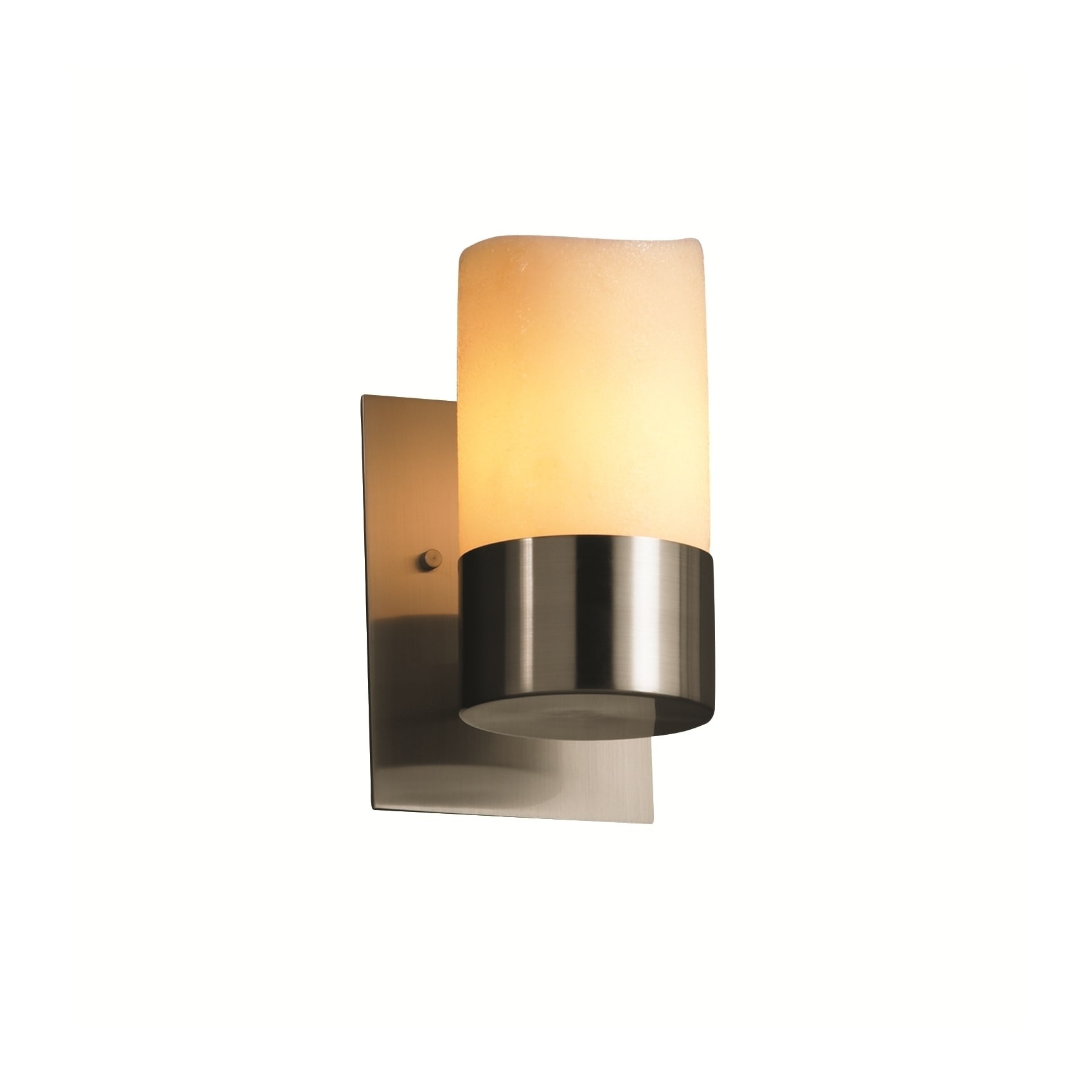 Justice Design CandleAria Dakota Brushed Nickel Wall Sconce, Cream Cylinder with Melted Rim Shade - Silver