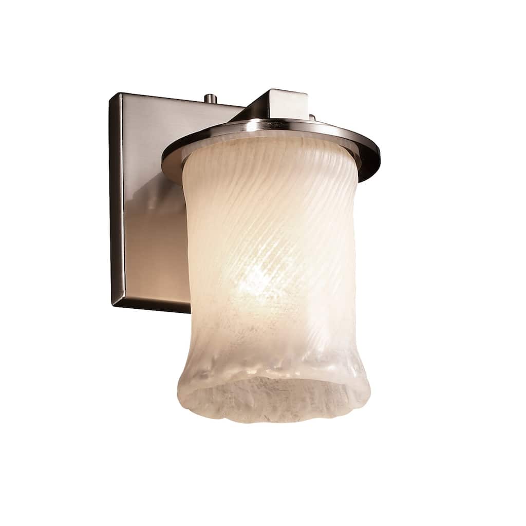 Justice Design Veneto Luce Dakota Brushed Nickel Wall Sconce, Whitewash Cylinder with Rippled Rim Shade - Silver