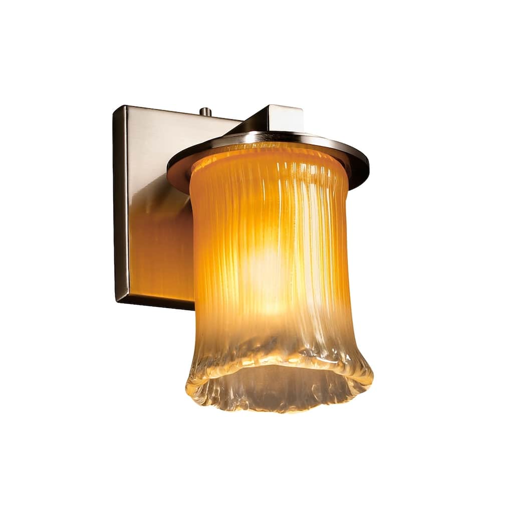 Justice Design Veneto Luce Dakota Brushed Nickel Wall Sconce, Gold with Clear Rim Cylinder with Rippled Rim Shade - Silver