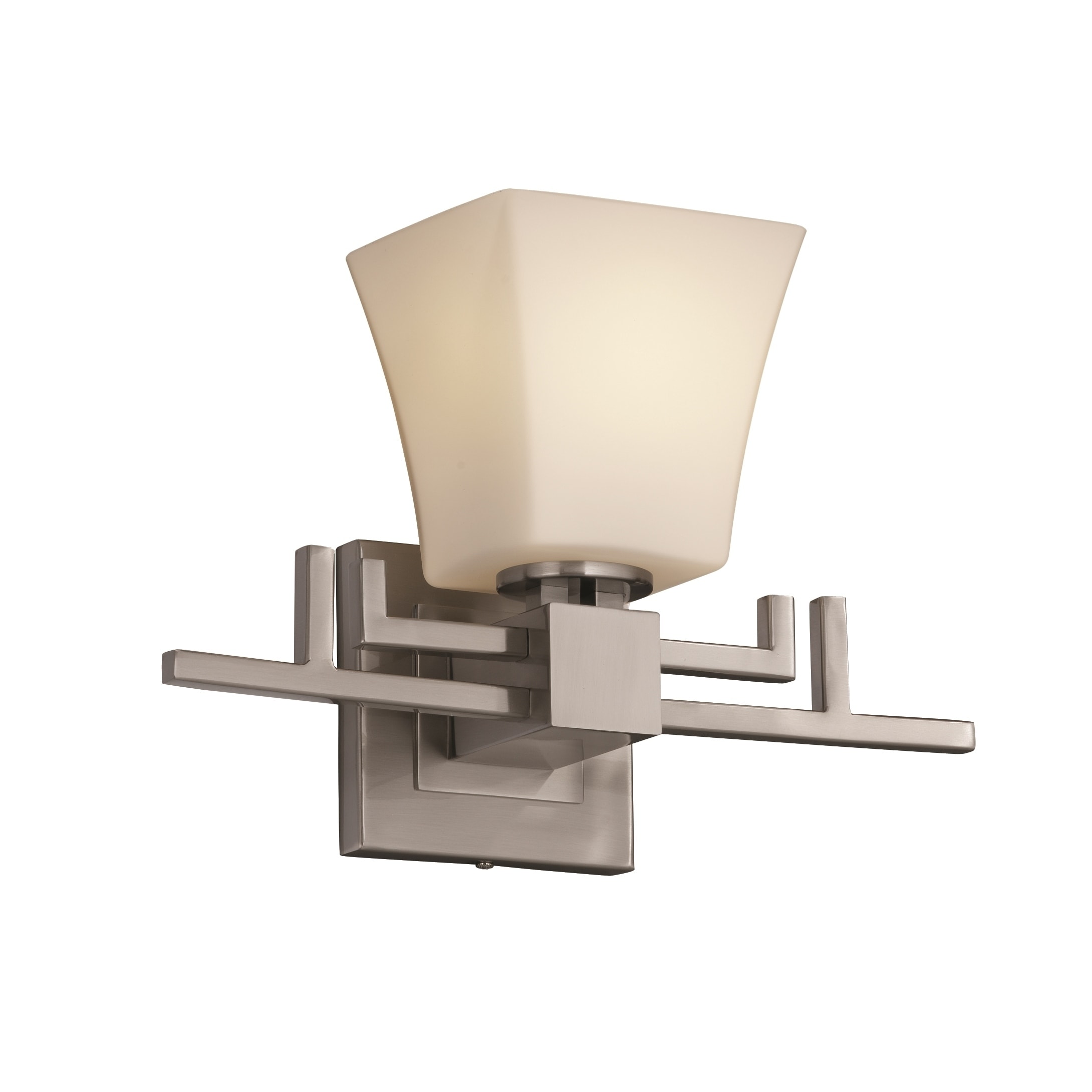 Justice Design Fusion Aero Brushed Nickel Wall Sconce, Opal Square Flared Shade