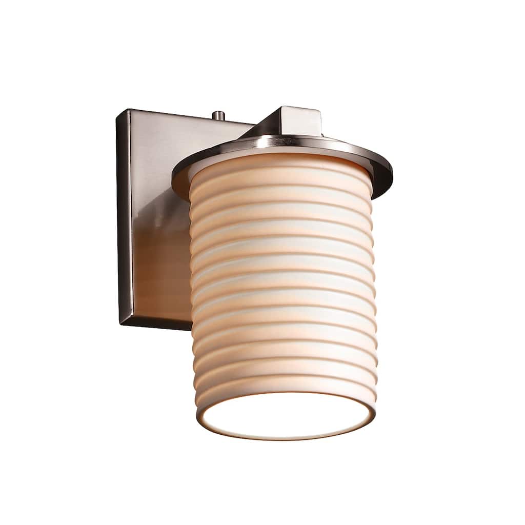 Justice Design Limoges Dakota Brushed Nickel Wall Sconce, Sawtooth Cylinder with Flat Rim Shade - Silver