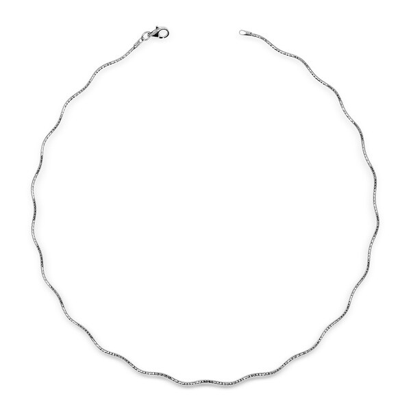 Italian Sterling Silver Wavy 2mm Rhodium-plated Omega Necklace (16-20') - White