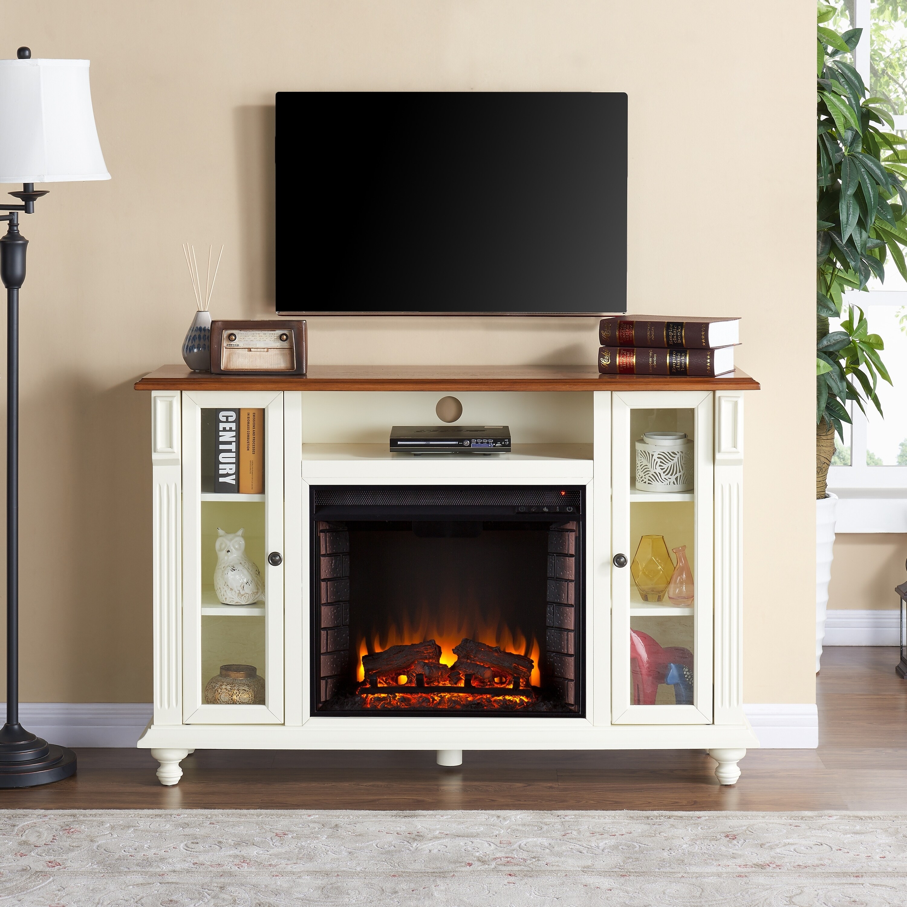 Antique White Electric Fireplace Tv Stand Fireplace World