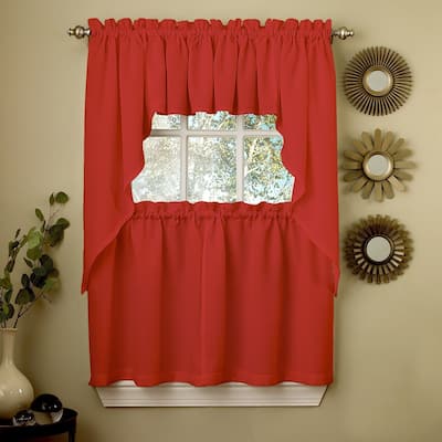 Opaque Red Ribcord Kitchen Curtain Pieces - Tiers/ Valances/ Swags