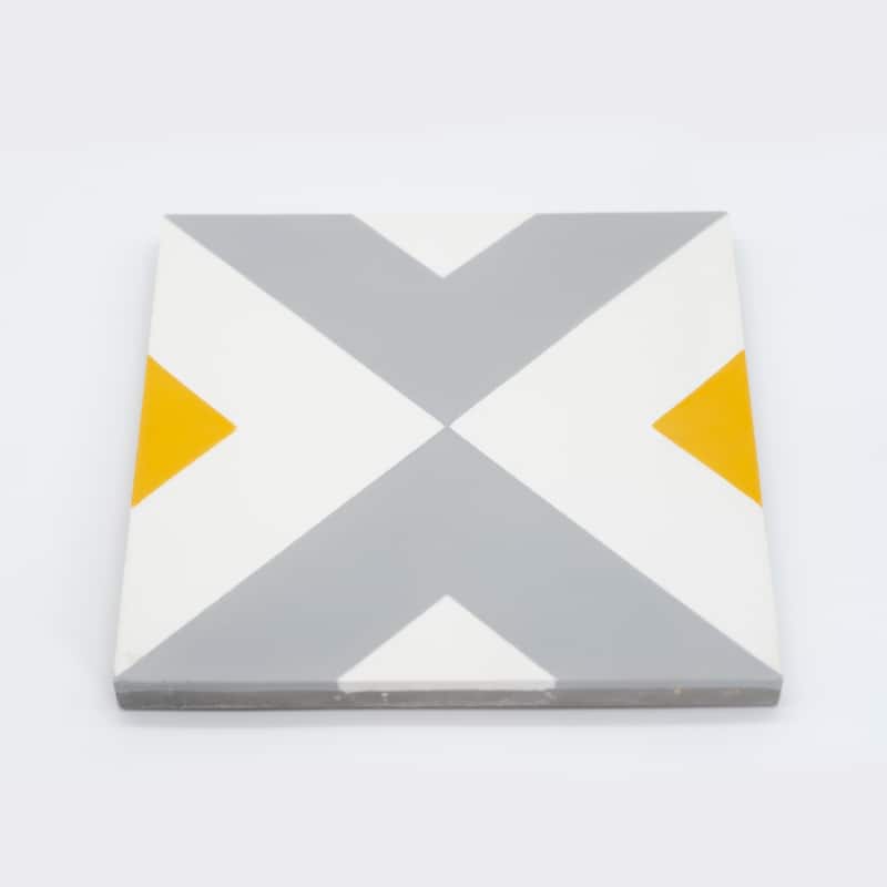 Handmade Jadida in Grey and Yellow Tile, Pack of 12 (Morocco)