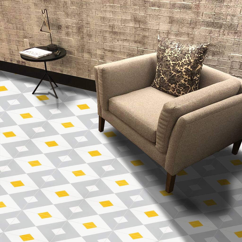 Handmade Jadida in Grey and Yellow Tile, Pack of 12 (Morocco)