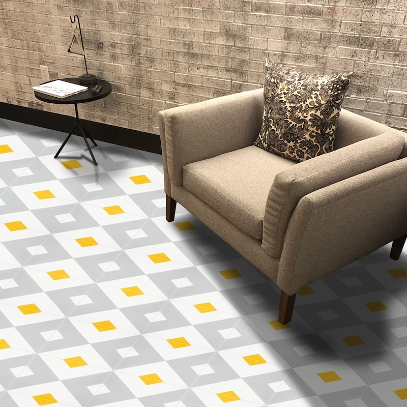 Handmade Jadida in Grey and Yellow Tile, Pack of 12 (Morocco)