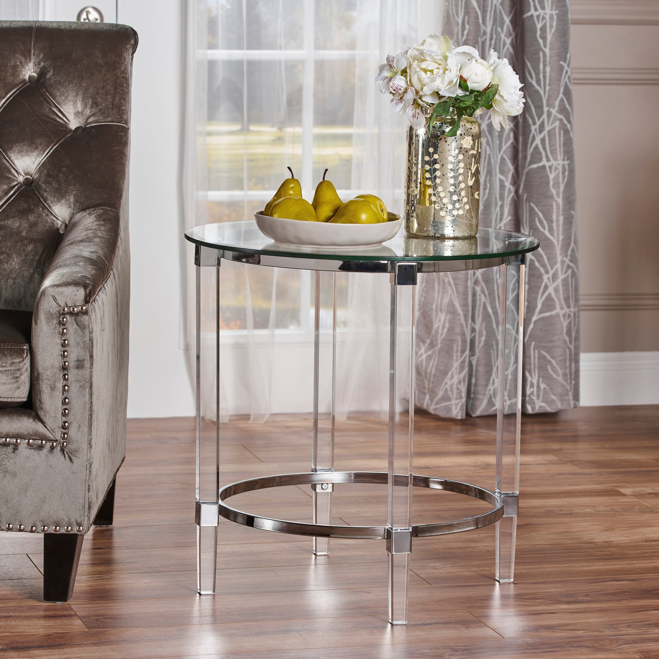 Normandie mirrored round end table by christopher knight deals home