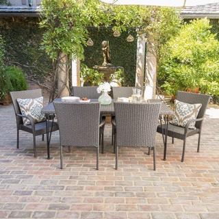 Nash Outdoor 7-Piece Rectangle Wicker Dining Set by Christopher Knight Home