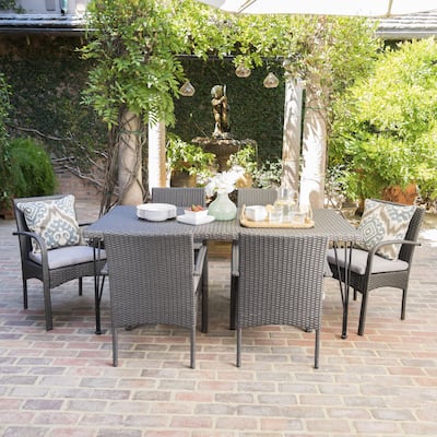 Karina Outdoor 7-Piece Rectangle Wicker Dining Set with Cushions by Christopher Knight Home