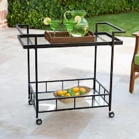 Selby Outdoor Industrial Tempered Glass Bar Cart by Christopher Knight Home