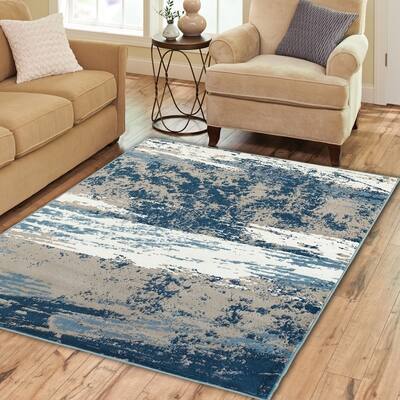 Porch & Den Wigglesworth Beige and Blue Olefin Indoor Area Rug